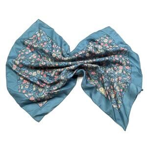 Liberty of London Vintage Blue Pink Flower Garden Silk Scarf 23.5” Square